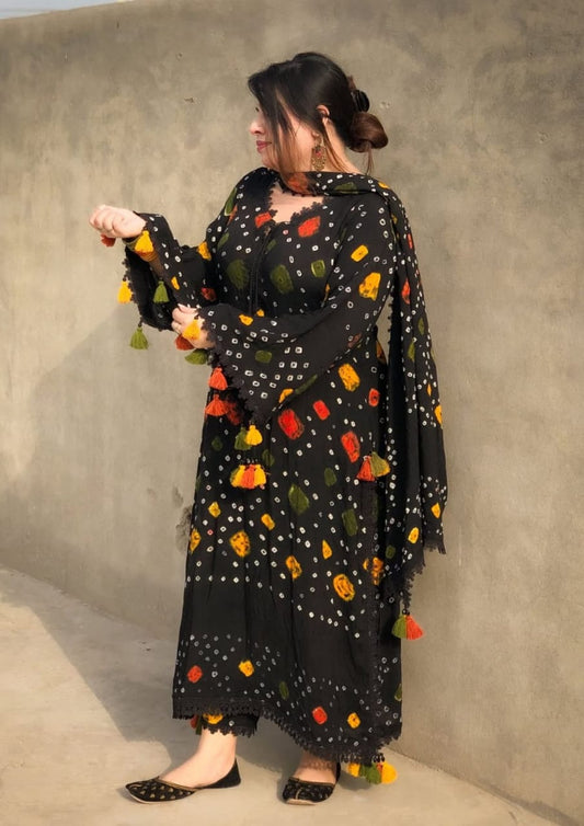 Black Linen Chunri Suit 3 Piece for Women – Elegant Traditional & Festive Wear